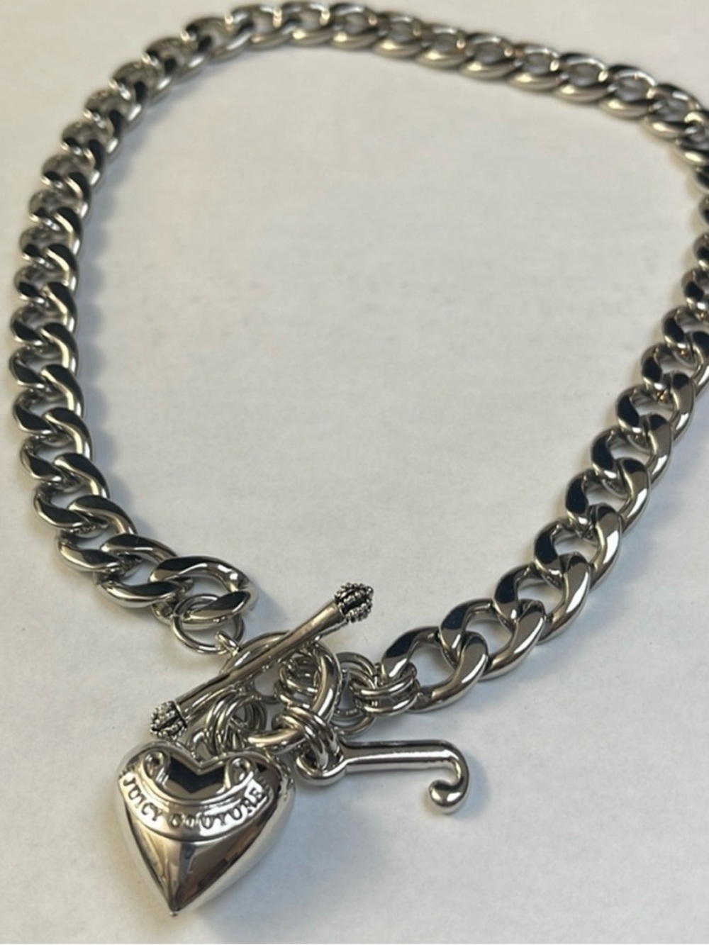 Rare Vintage Silver Juicy Couture Puffer Heart and J Charm Necklace